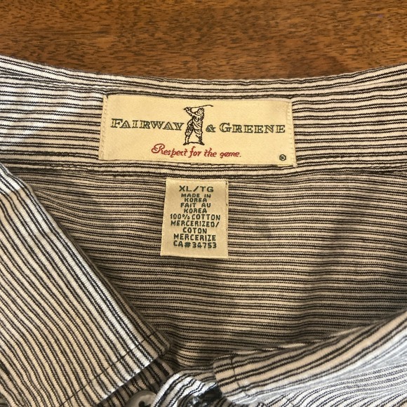 Fairway & Greene Polo Shirt Mens XLarge Black & White Stripes Lightweight - Picture 3 of 11